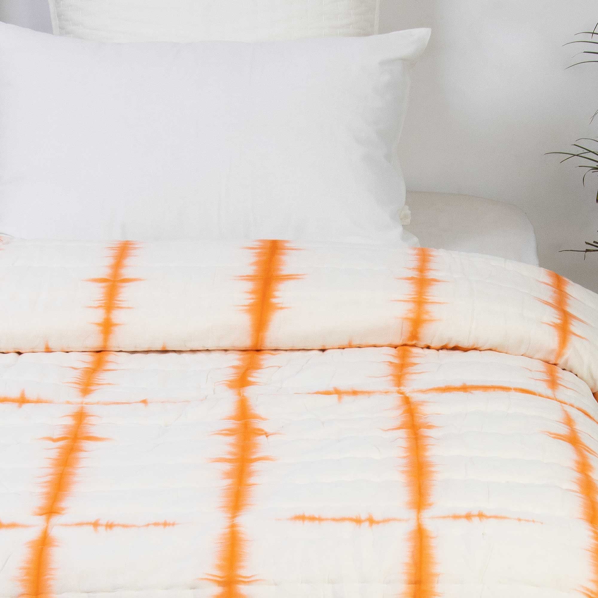 Traditional Handmade Orange Stripes Tie Dye Pure Cotton Jaipuri Razai